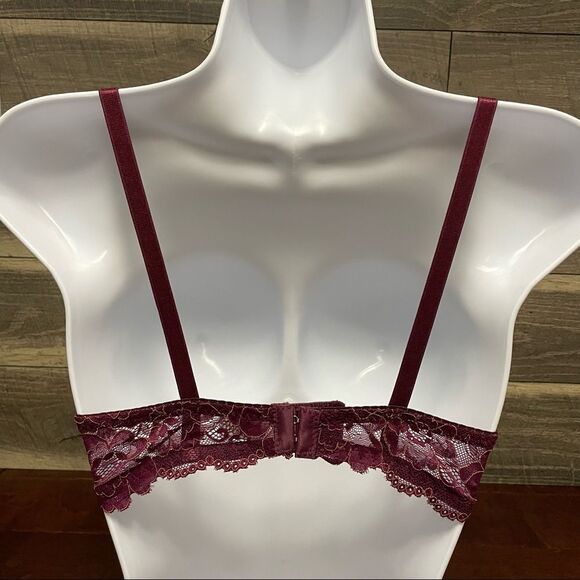 NWT Mamia Wine Colored Lace Padded Bra With Cream Stitching Detail Size 34B - Picture 10 of 11